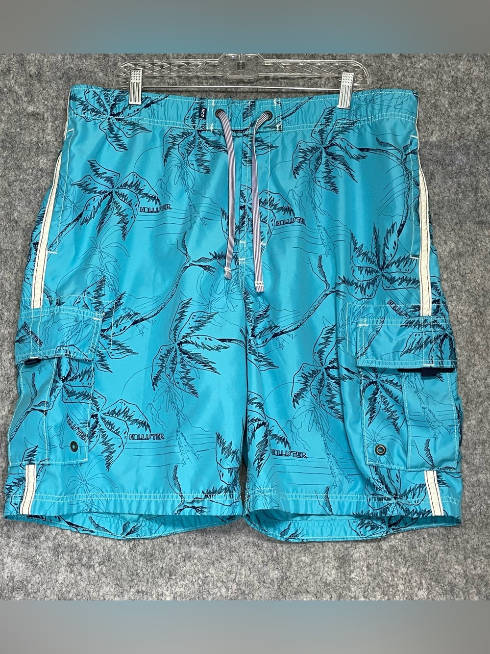 Hollister Tropical Print Mens L Cargo Board Shorts Swim Trunks Beach Surfing Y2K